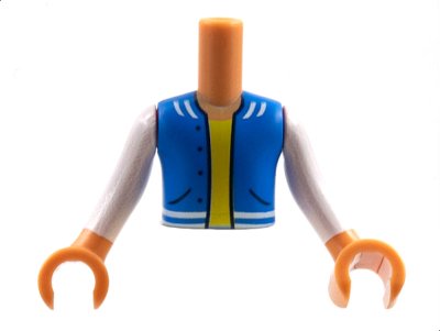 LEGO part Torso Mini Doll Boy Blue Vest with Pockets, Yellow Undershirt Pattern, Nougat Arms with Hands with White Long Sleeves (ftbpb063c01)