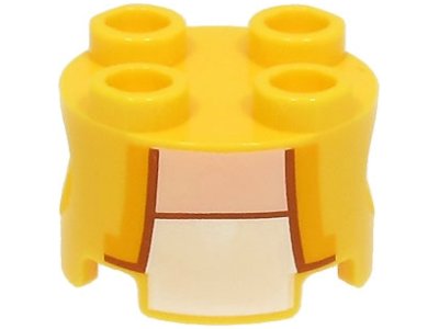 LEGO part Brick, Round 2 x 2 with Pin Holes with Vest Open with Bright Light Orange and Reddish Brown Trim over White Shirt, Light Nougat Neck Pattern (Super Mario Yellow Toad Torso) (17485pb010)