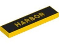 LEGO part Tile 1 x 4 with 'HARBOR' on Black Background Pattern (2431pb0874)
