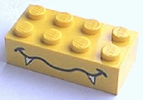 LEGO part Brick 2 x 4 with Wavy Mouth and Fangs Pattern (3001pb012)