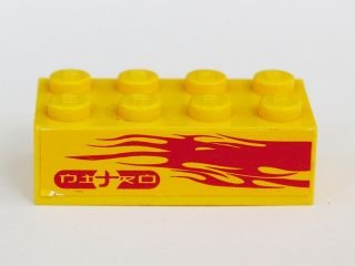 LEGO part Brick 2 x 4 with Light Purple Flames and 'NITRO' on Yellow Background Pattern Model Right Side (Sticker) - Set 8666 (3001pb104R)