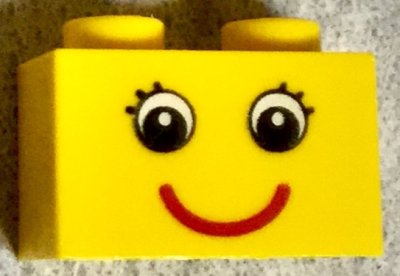 LEGO part Steen 1 x 2 con Ojos con Pestañas y Patrón de Sonrisa Roja (3004pb086)