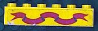 LEGO part Brick 1 x 6 with Dark Pink Ribbon on Yellow Background Pattern (Sticker) - Sets 375-2 / 6075-2 3009pb006