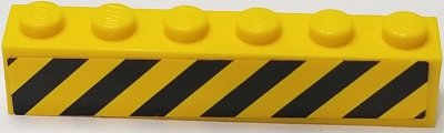 LEGO part Mattone 1 x 6 con Motivo Strisce Pericolo Nere e Gialle a Tutta Lunghezza (Adesivo) - Set 60122 (3009pb219)