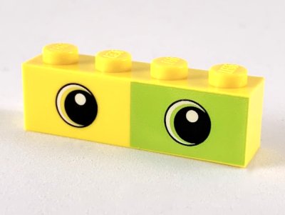 LEGO part Stein 1 x 4 mit Limette Rechteck Hälfte und zwei Augen Muster (3010pb267)
