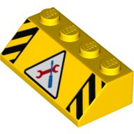 LEGO part Slope 45 2 x 4 with Dual Danger Stripes and Workshop Tools Pattern 3037pb055