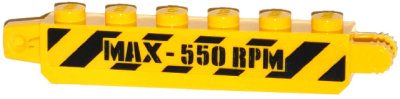 LEGO part Stein Bisagra 1 x 6 con Cierre, 9 Dientes con Patrón de Rayas Peligro Negras y 'MÁX - 550 RPM' en Ambos Lados (Pegatinas) - Set 60036 (30388pb009)