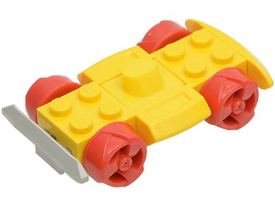 LEGO part Veicolo, Base 4 x 6 Base da Corridore con Ruote Rosse e Paraurti Grigio Chiaro (30558c07)
