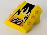 LEGO part Stein, Modified 2 x 2 No Studs, Sloped with 6 Side Pistons Raised and '99', Black Stripe, Flame Pattern 30603pb10