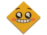 LEGO part Tile 2 x 2 with Face, Smile with Teeth and Open Mouth, Black Eyes with White Pupils, Raised Eyebrows, Orange Cheeks Pattern 3068pb1236