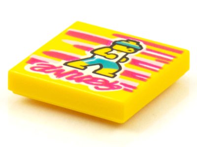 LEGO part Piastrella 2 x 2 with BeatBit Album Cover - Runner on Magenta and Bright Pink Stripes Background Pattern (3068pb1588)