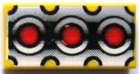 LEGO part Piastrella 1 x 2 with Red Circles on Silver and Black Background Pattern (3069pb0037)