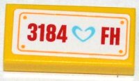 LEGO part Tile 1 x 2 with Medium Azure Heart and '3184 FH' Pattern (Sticker) - Set 3184 3069pb0275
