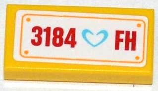 LEGO onderdeel Tile 1 x 2 with Medium Azure Heart and '3184 FH' Pattern (Sticker) - Set 3184 (3069pb0275)