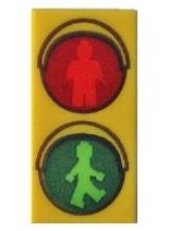 LEGO part Piastrella 1 x 2 with Traffic Light with Minifigure Green Walk and Red Stop Pattern (3069pb0415)