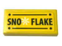 LEGO part Tile 1 x 2 with White Snowflake and Black 'SNO FLAKE', Lines, and Dots Pattern (Sticker) - Set 41319 3069pb1029