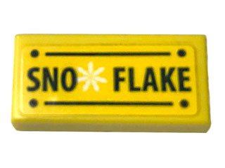 LEGO part Tile 1 x 2 with White Snowflake and Black 'SNO FLAKE', Lines, and Dots Pattern (Sticker) - Set 41319 (3069pb1029)