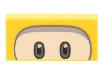LEGO part Tile 1 x 2 with Black and Dark Bluish Gray Eyes on White Background, Light Bluish Gray Curved Line Pattern (Super Mario Dorrie) 3069pb1034