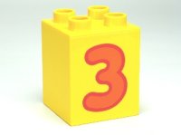 LEGO part Duplo, Brick 2 x 2 x 2 with Number 3 Orange Pattern 31110pb075