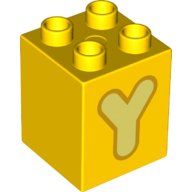 LEGO part Duplo, Stein 2 x 2 x 2 avec Lettre Capitale Y Jaune Clair Lumineux avec Motif Contour Orange Clair Lumineux 31110pb168