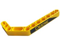 LEGO part Technic, Liftarm, Modified Bent Thick 1 x 11.5 Double mit Schwarzem Streifen und Gelb 'DEERE' Muster Modell Linke Seite (Aufkleber) - Set 42136 32009pb037L