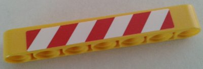 LEGO part Technic, Liftarm Spesso 1 x 7 con Strisce di Pericolo Rosse e Bianche Modello Lato Destro (Adesivo) - Set 8053 (32524pb026R)