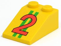 LEGO part Schräge 33 3 x 2 mit Rote Nummer 2 und zwei Grüne Streifen Muster 3298pb011