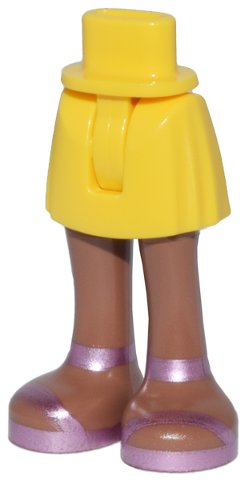 LEGO part Mini Doll Hips and Skirt with Molded Medium Brown Legs and Printed Metallic Pink Sandals Pattern - Thin Hinge (35216ac00pb011)