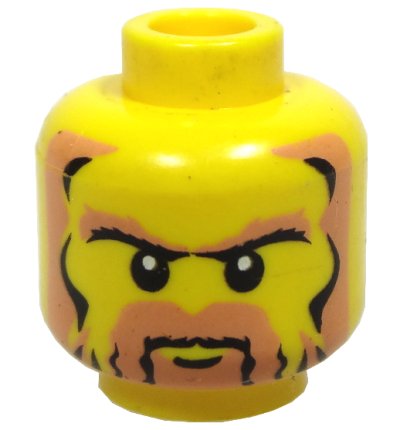 LEGO part Minifigurine, Tête barbe noir et nougat, favoris, sourcils épais, pupilles blanches, motif sévère (3626pb0236)