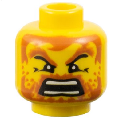 LEGO part Minifigure, Head Dark Orange Eyebrows, Moustache, Full Beard with Stubble, and Hair, Angry Open Mouth with Teeth Parted Pattern (3626pb0255)
