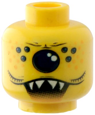 LEGO part Minifigure, Head Alien with Single Eye, Spots, and Jagged Teeth Pattern (3626pb0329)