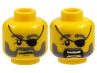 LEGO onderdeel Minifigure, Head Dual Sided Eye Patch and Gray Beard Closed Mouth / Open Mouth Scared Pattern 3626pb0399
