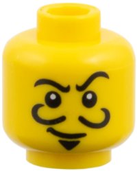 LEGO part Minifigure, Head Thin Crooked Eyebrows, Curly Moustache, Goatee, and White Pupils Pattern 3626pb0432
