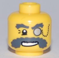 LEGO part Minifigure, Head Glasses with Monocle on Chain and Bushy Dark Bluish Gray Eyebrows and Moustache Pattern 3626pb0460