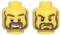 LEGO part Minifigure, Head Dual Sided Dark Brown Bushy Eyebrows and Full Beard with Moustache, Open Mouth Smile with Teeth / Angry Frown Pattern 3626pb0575