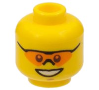 LEGO part Minifigure, Head Glasses with Orange Sunglasses with Nose Piece, Open Mouth Smile, Chin Dimple Pattern 3626pb0641