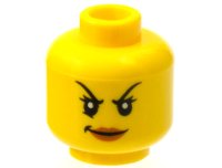 LEGO part Minifigure, Head Female Black Arched Thin Eyebrows, Eyelashes, Dark Orange Lips, Evil Smirk Pattern 3626pb1275