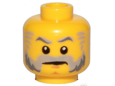 LEGO part Minifigure, Head Light Bluish Gray and Dark Bluish Gray Eyebrows, Beard, and Sideburns, Medium Nougat Chin Dimple, Stern Pattern (3626pb1335)