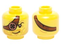 LEGO part Minifigure, Head Beard Stubble Dark Red, Reddish Brown Eye Patch with Copper Eyepiece Pattern 3626pb1432