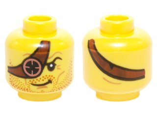 LEGO part Minifigure, Head Beard Stubble Dark Red, Reddish Brown Eye Patch with Copper Eyepiece Pattern (3626pb1432)