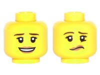 LEGO part Minifigure, Head Dual Sided Female Dark Brown Eyebrows, Dark Tan Lips with Open Smile / Lip and Eyebrow Raised Pattern 3626pb1501