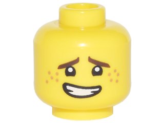 LEGO part Minifigure, Head Dark Brown Eyebrows, Dark Orange Freckles, Open Mouth Crooked Smile Pattern (Jay) (3626pb1872)
