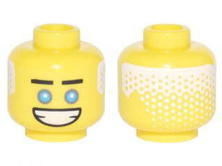 LEGO part Minifigure, Head Black Straight Eyebrows, Dark Azure Eyes, Wide Open Mouth Grin, White Hair on Back Pattern (Zane) (3626pb1876)