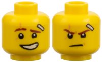 LEGO part Minifigure, Head Dual Sided Reddish Brown Eyebrows, Medium Nougat Scar, Bandage, Lopsided Grin with Teeth / Determined Pattern (Kai) 3626pb1889