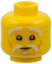 LEGO part Minifigure, Head White and Gray Eyebrows and Goatee, Dark Orange Wrinkles, Concerned Expression Pattern (Sensei Wu) 3626pb1891