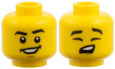 LEGO part Minifigure, Head Dual Sided Black Eyebrows, Wide Smile, Chin / Eyes Closed, Singing Pattern (3626pb1974)