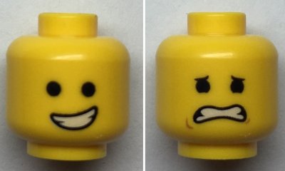 LEGO part Minifigure, Head Dual Sided Open Smile with Teeth / Eyebrows, Scared with Dimples Pattern - Hollow Stud (3626pb2281)