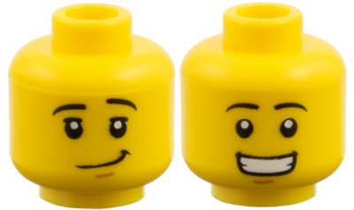 LEGO part Minifigure, Head Dual Sided Black Eyebrows, Medium Nougat Chin Dimple, Lopsided Grin / Open Mouth Smile with Teeth Pattern - Hollow Stud (3626pb2308)