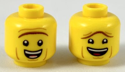 LEGO part Minifigure, Head Dual Sided Reddish Brown Unibrow, Open Mouth Smile, Raised Unibrow / Lowered Unibrow Pattern (President Business) - Hollow Stud (3626pb2315)