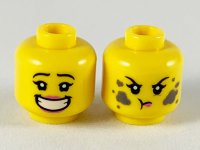 LEGO part Minifigure, Head Dual Sided Female, Pink Lips Big Smile with Teeth / Dirt Stains, Angry Pattern - Hollow Stud 3626pb2440